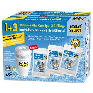 Leerpatrone und drei Beutel Filtergranualt für Aqua Select Wasserfilter